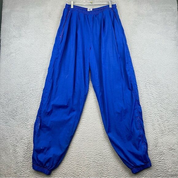 Nike Sports‎ Track Pants Mens Large Blue Swooshy Ankle Zip Activewear Sports - Picture 1 of 16